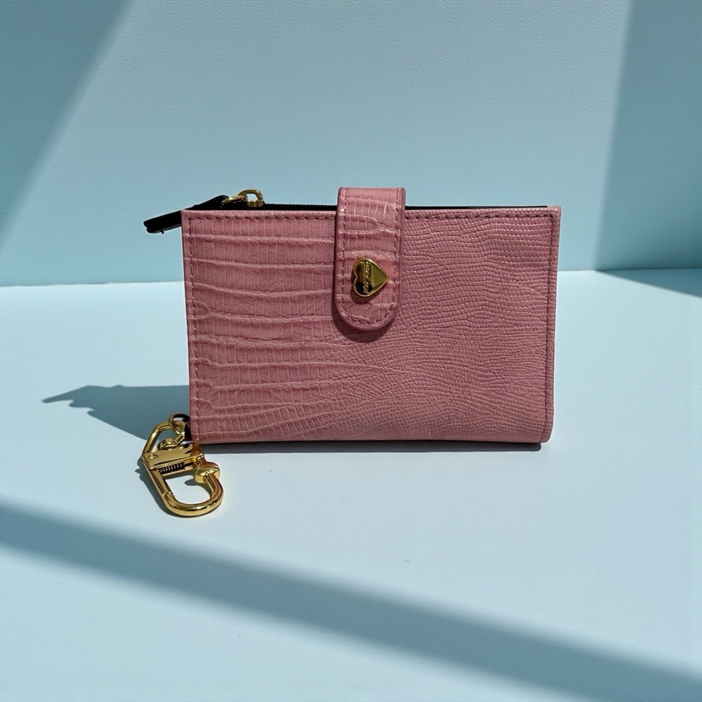 Betsey Johnson Keychain Wallet Bifold Pink Moc Croc